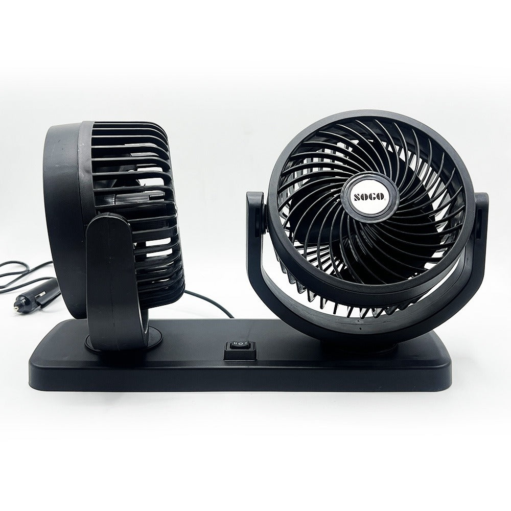 Car Fan Dual Head 4-Inch 12V/24V – 360° Rotating