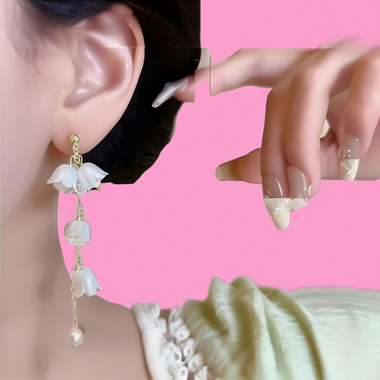 Pearl Korean Flower Earrings