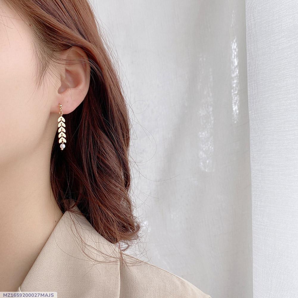 Leaf Design Gold Plated Zircon Earrings