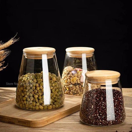 1 Pc Glass Jar With Bamboo Lid - 750 Ml