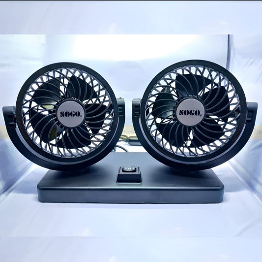 Car Fan Dual Head 4-Inch 12V/24V – 360° Rotating