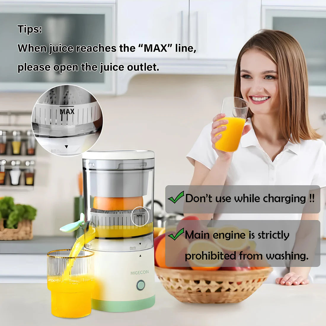 PORTABLE ELECTRIC CITRUS JUICER RECHARGEABLE HANDS | Orange, Lemon Juicer and Squeezer | Juice Extractor | Juice Blender