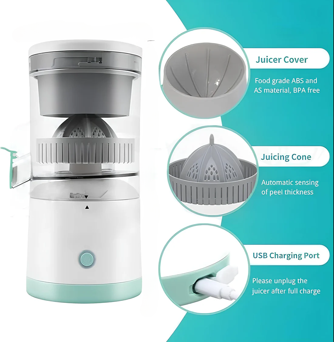 PORTABLE ELECTRIC CITRUS JUICER RECHARGEABLE HANDS | Orange, Lemon Juicer and Squeezer | Juice Extractor | Juice Blender