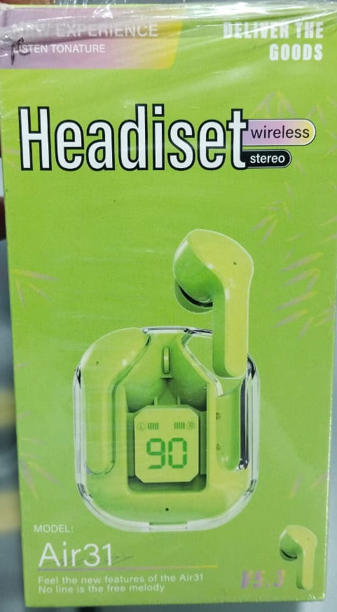 Air 31 Earbuds Wireless Earbuds With Crystal Transparent Case With Type-C Charging