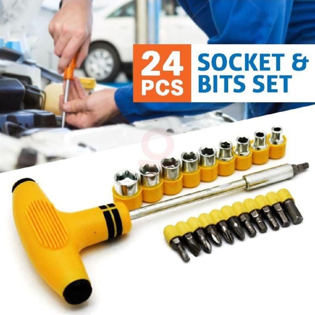 T-Bar Screwdriver Socket And Bits Set 24 Pcs