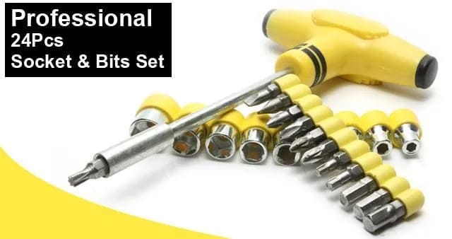 T-Bar Screwdriver Socket And Bits Set 24 Pcs