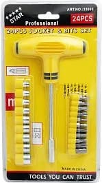 T-Bar Screwdriver Socket And Bits Set 24 Pcs