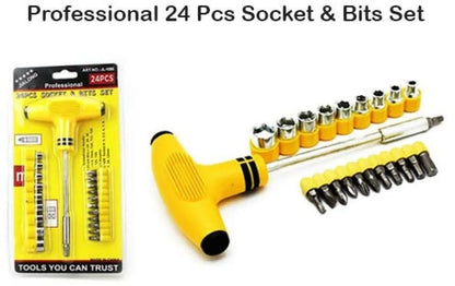 T-Bar Screwdriver Socket And Bits Set 24 Pcs