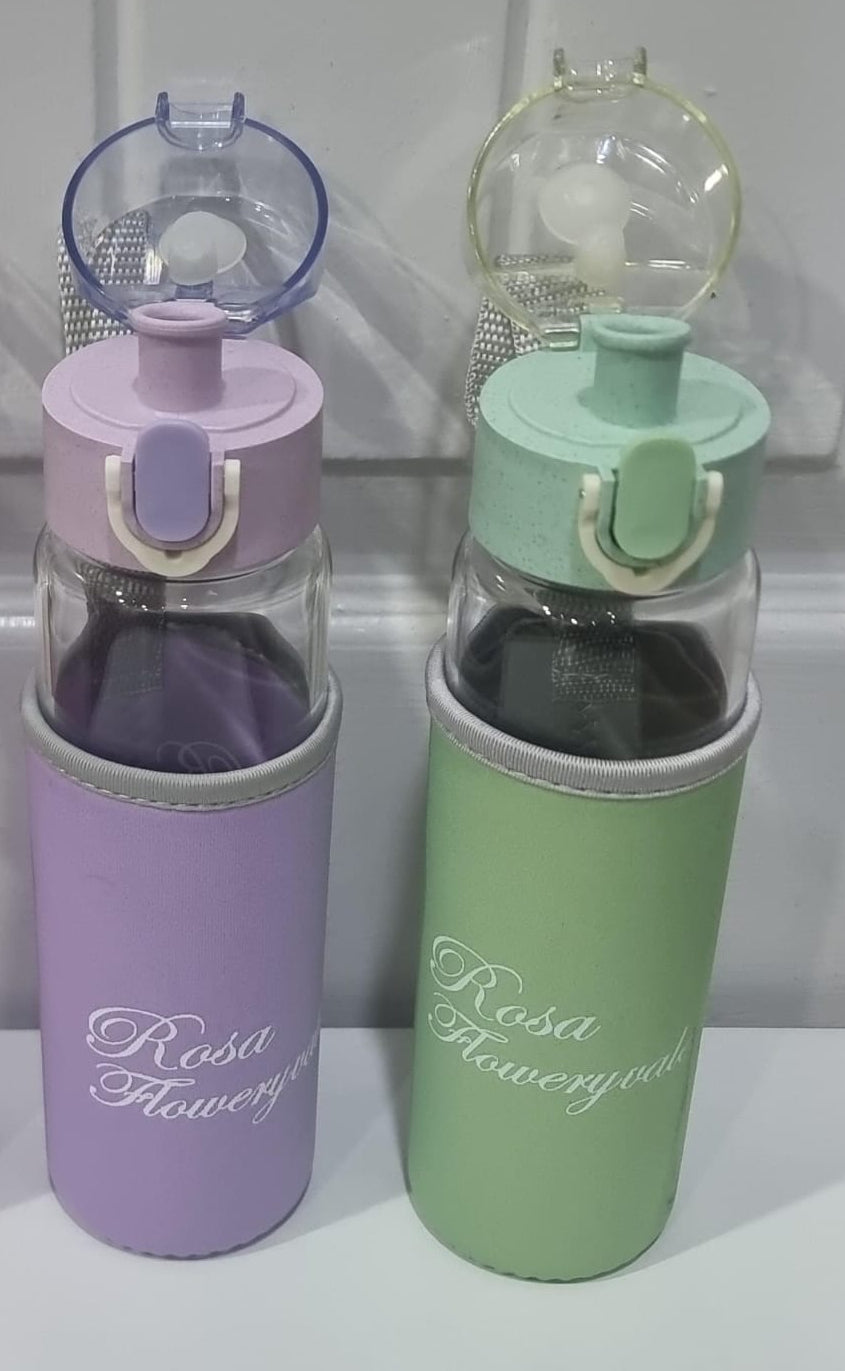 Rosa Flowery Glass Water Bottle