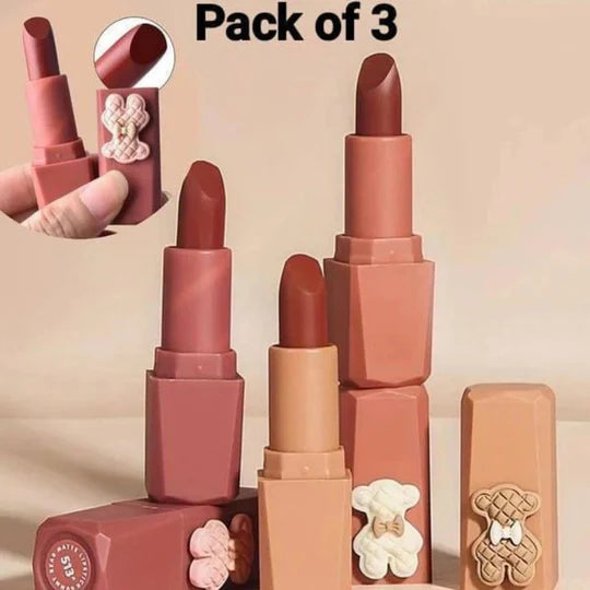 Color Castile Pack of 3 Bear Shape Matte Lipsticks