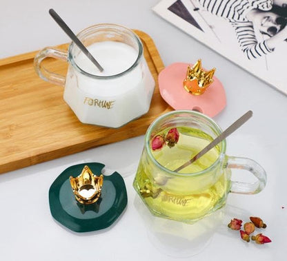 Golden Crown Sugar Pot with Lid & Spoon