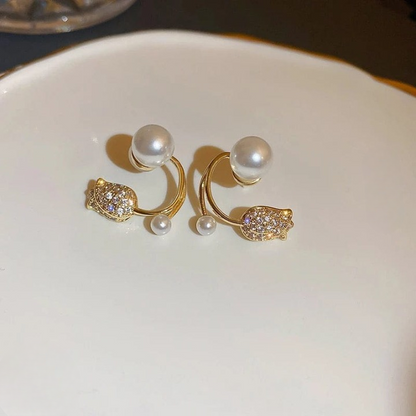 Beautiful Pearl Zircon Korean Flower Earrings