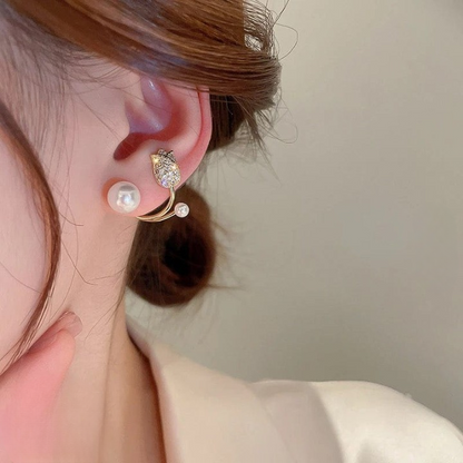 Beautiful Pearl Zircon Korean Flower Earrings