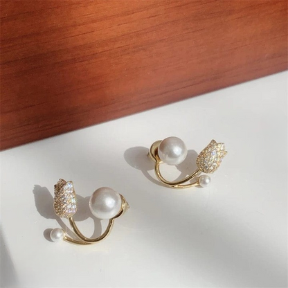 Beautiful Pearl Zircon Korean Flower Earrings
