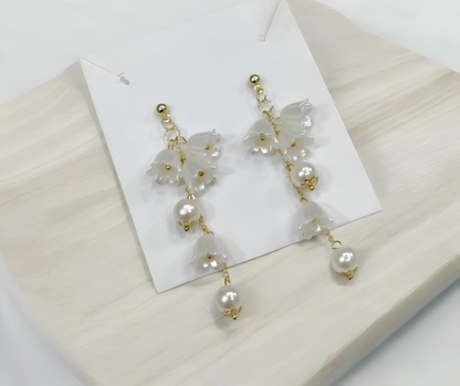 Pearl Korean Flower Earrings