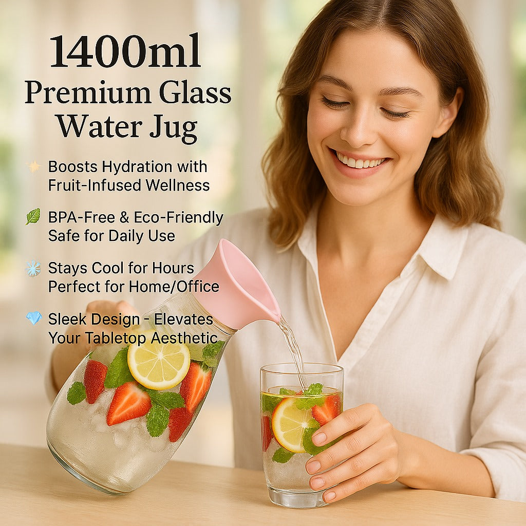 1400ml Hard Glass Water Jug with Lid
