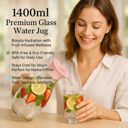 1400ml Hard Glass Water Jug with Lid