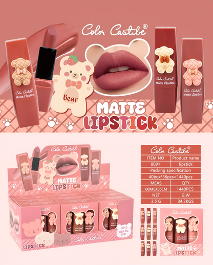 Color Castile Pack of 3 Bear Shape Matte Lipsticks