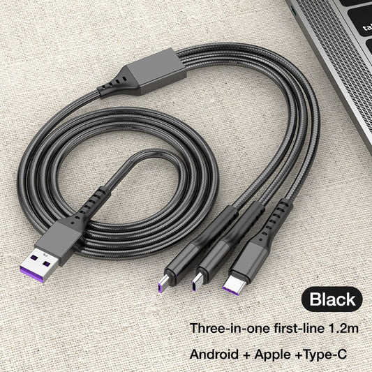 3-in-1 Metal Fast Charging Cable – Micro USB, Type-C & iPhone