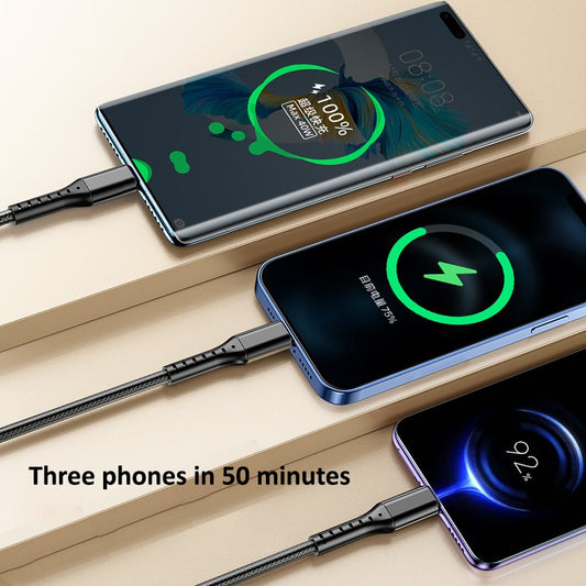 3-in-1 Metal Fast Charging Cable – Micro USB, Type-C & iPhone