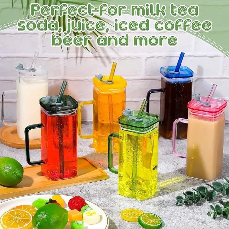 Premium 400ml Transparent Glass Mug with Lid & Straw