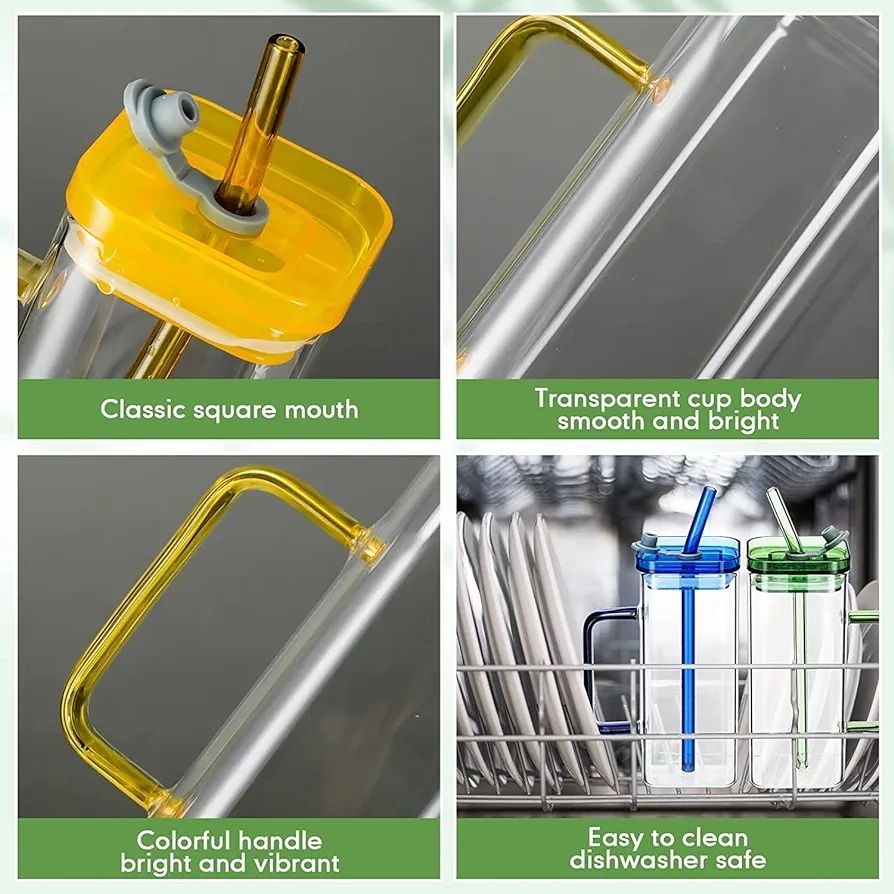 Premium 400ml Transparent Glass Mug with Lid & Straw