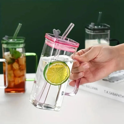 Premium 400ml Transparent Glass Mug with Lid & Straw