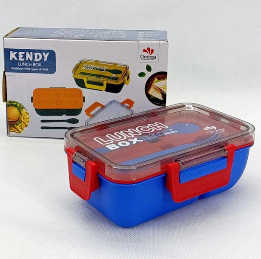 Multicolor Lunch Box with Spoon and Fork - 1 Pc
