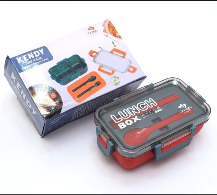 Multicolor Lunch Box with Spoon and Fork - 1 Pc