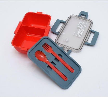 Multicolor Lunch Box with Spoon and Fork - 1 Pc