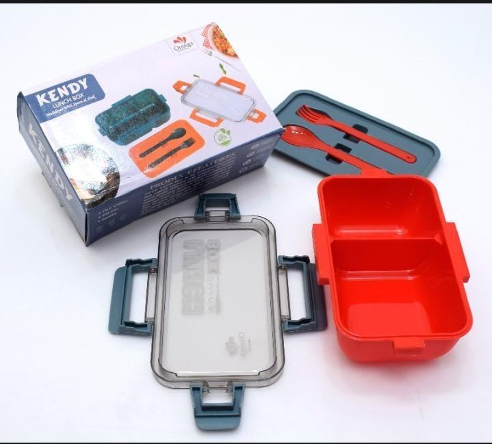 Multicolor Lunch Box with Spoon and Fork - 1 Pc