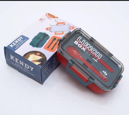 Multicolor Lunch Box with Spoon and Fork - 1 Pc