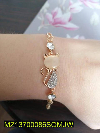 1 Pc Alloy Rose Gold Plated Opal Cat Bracelet