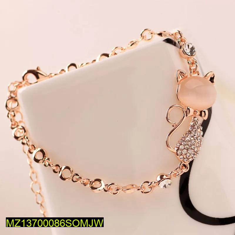 1 Pc Alloy Rose Gold Plated Opal Cat Bracelet