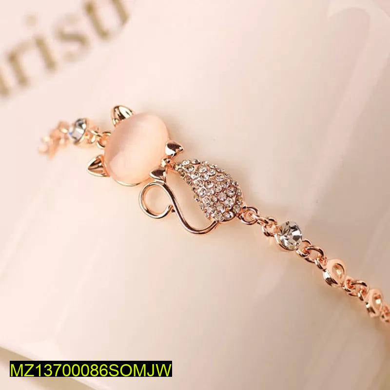 1 Pc Alloy Rose Gold Plated Opal Cat Bracelet