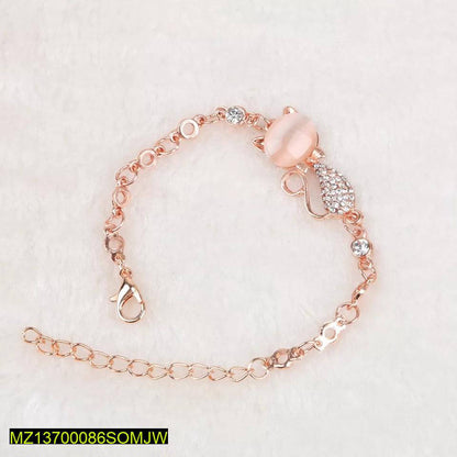 1 Pc Alloy Rose Gold Plated Opal Cat Bracelet