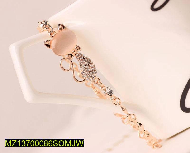 1 Pc Alloy Rose Gold Plated Opal Cat Bracelet