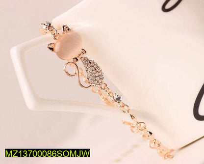 1 Pc Alloy Rose Gold Plated Opal Cat Bracelet