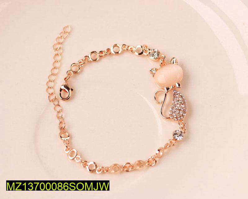 1 Pc Alloy Rose Gold Plated Opal Cat Bracelet