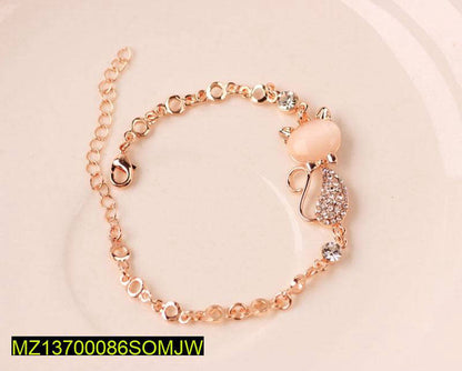 1 Pc Alloy Rose Gold Plated Opal Cat Bracelet