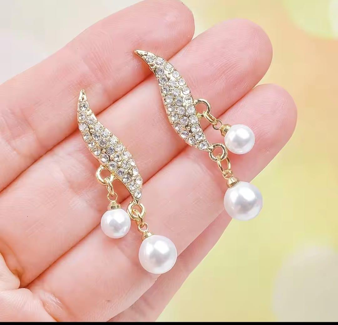 Stylish Charms Hanging Earrings with Pearl Stone - 2 Pcs Gold Plated