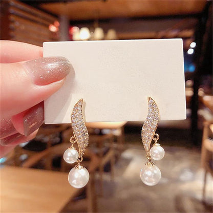 Stylish Charms Hanging Earrings with Pearl Stone - 2 Pcs Gold Plated