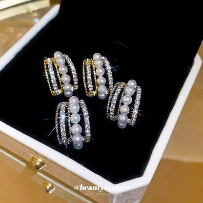 Funky Gold Plated Zircon Hoops - 2 Pcs