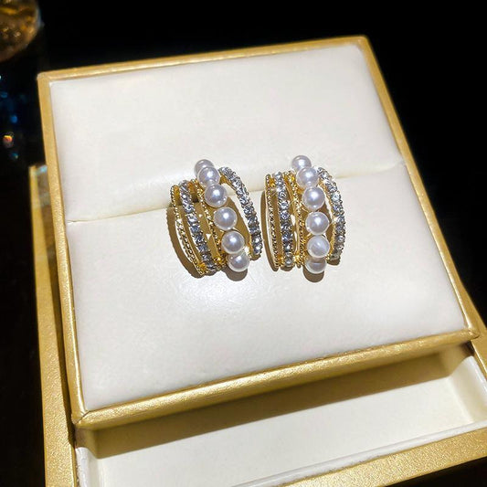 Funky Gold Plated Zircon Hoops - 2 Pcs