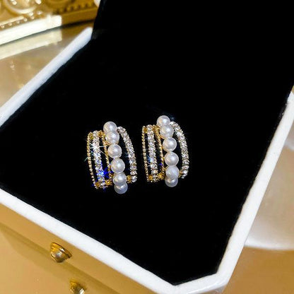 Funky Gold Plated Zircon Hoops - 2 Pcs