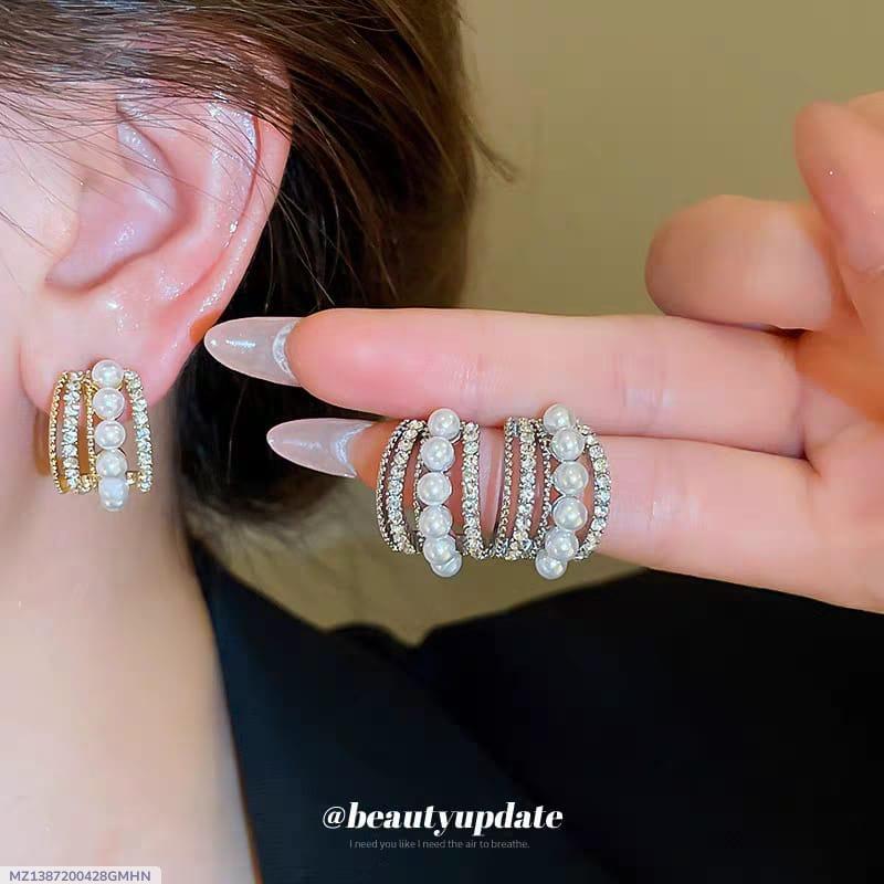 Funky Gold Plated Zircon Hoops - 2 Pcs