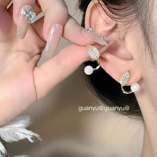 Leaf Design Gold Plated Pearl Studs
