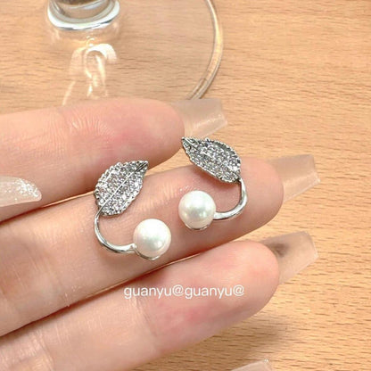 Leaf Design Gold Plated Pearl Studs