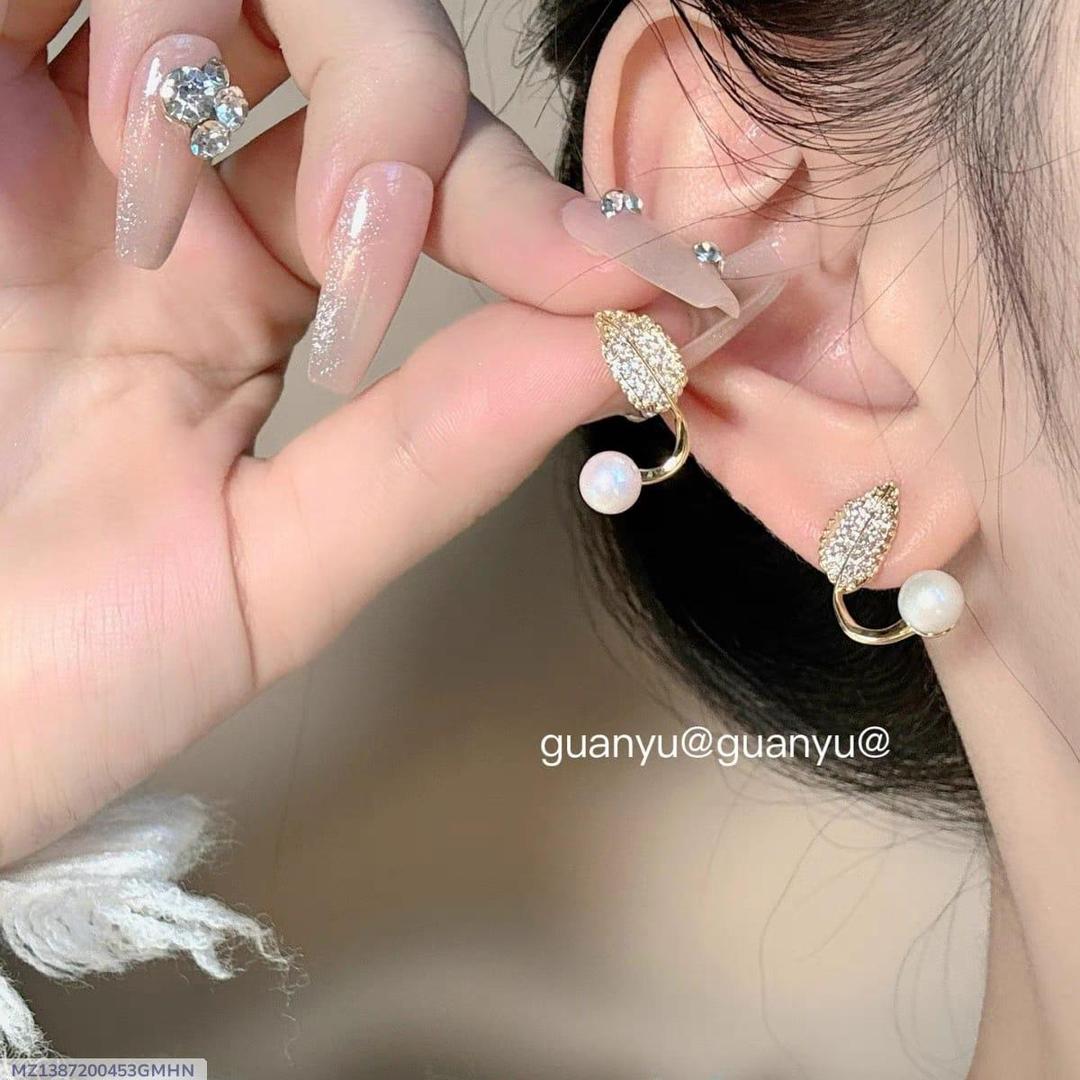 Leaf Design Gold Plated Pearl Studs