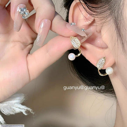 Leaf Design Gold Plated Pearl Studs